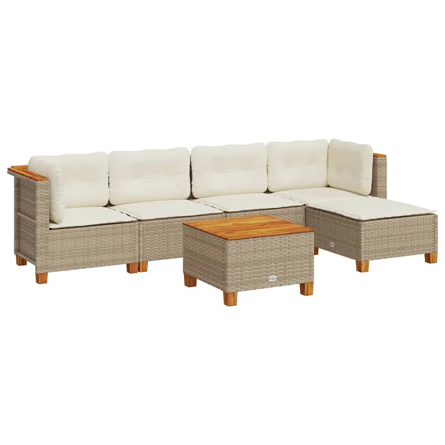 Salon de jardin avec coussins 6 pcs beige résine tressée - 2