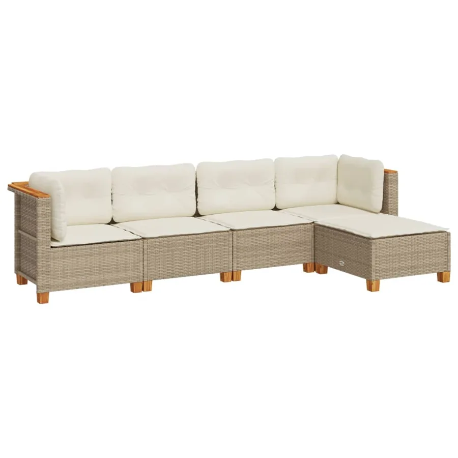 Salon de jardin avec coussins 5 pcs beige résine tressée - 2