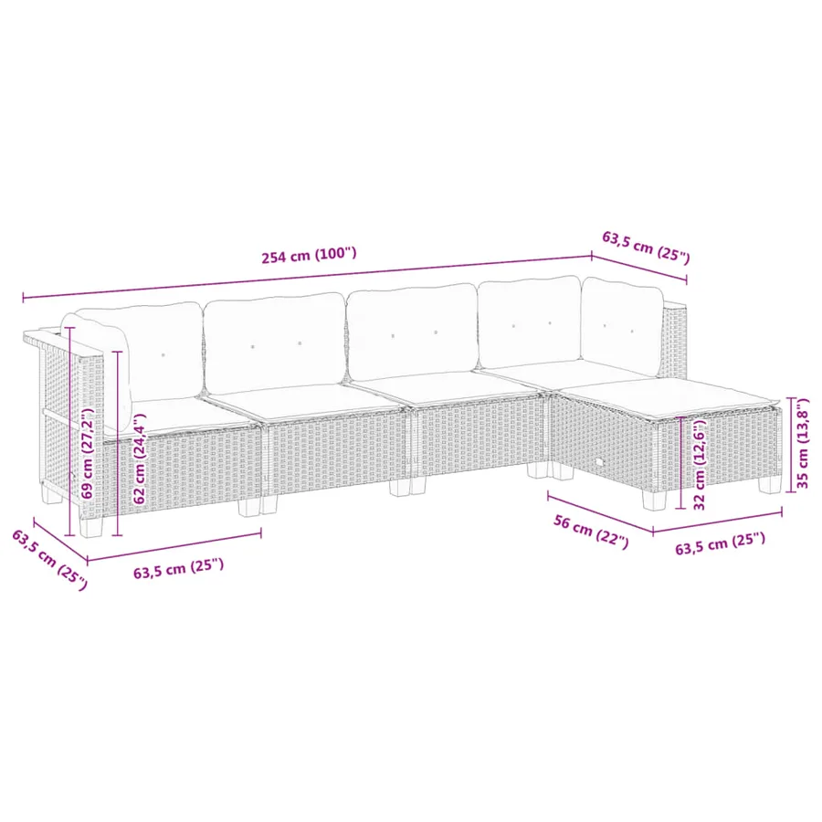 Salon de jardin avec coussins 5 pcs beige résine tressée - 8