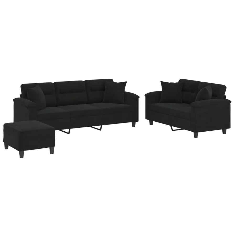 Ensemble de canapés 3 pcs avec coussins Noir Tissu microfibre - 2