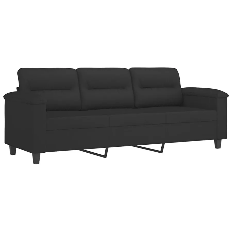 Ensemble de canapés 3 pcs avec coussins Noir Tissu microfibre - 4
