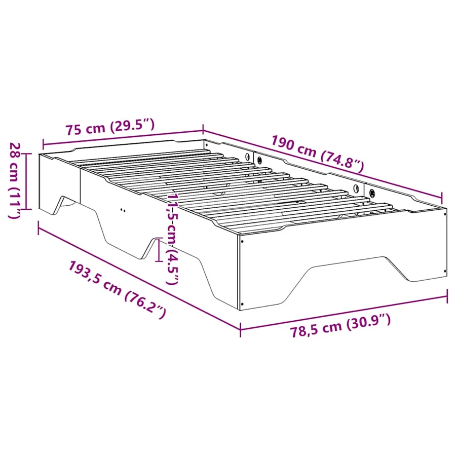 Cadre de lit sans matelas empilable cire marron 75x190 cm - 11