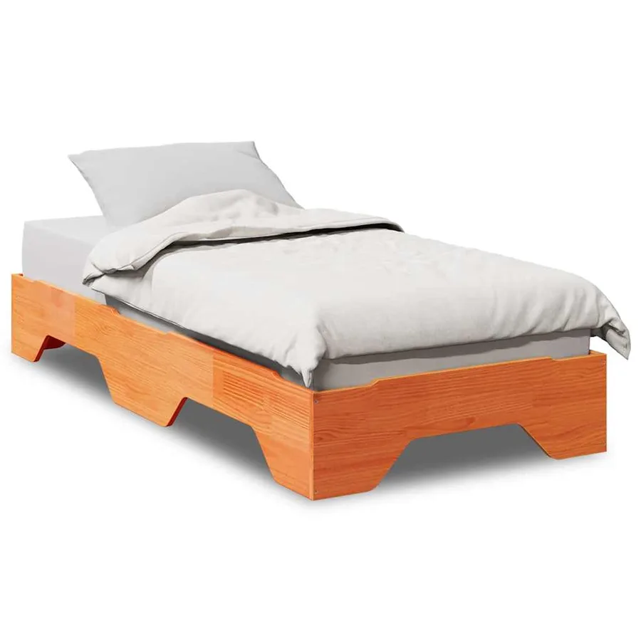 Cadre de lit sans matelas empilable cire marron 75x190 cm - 2