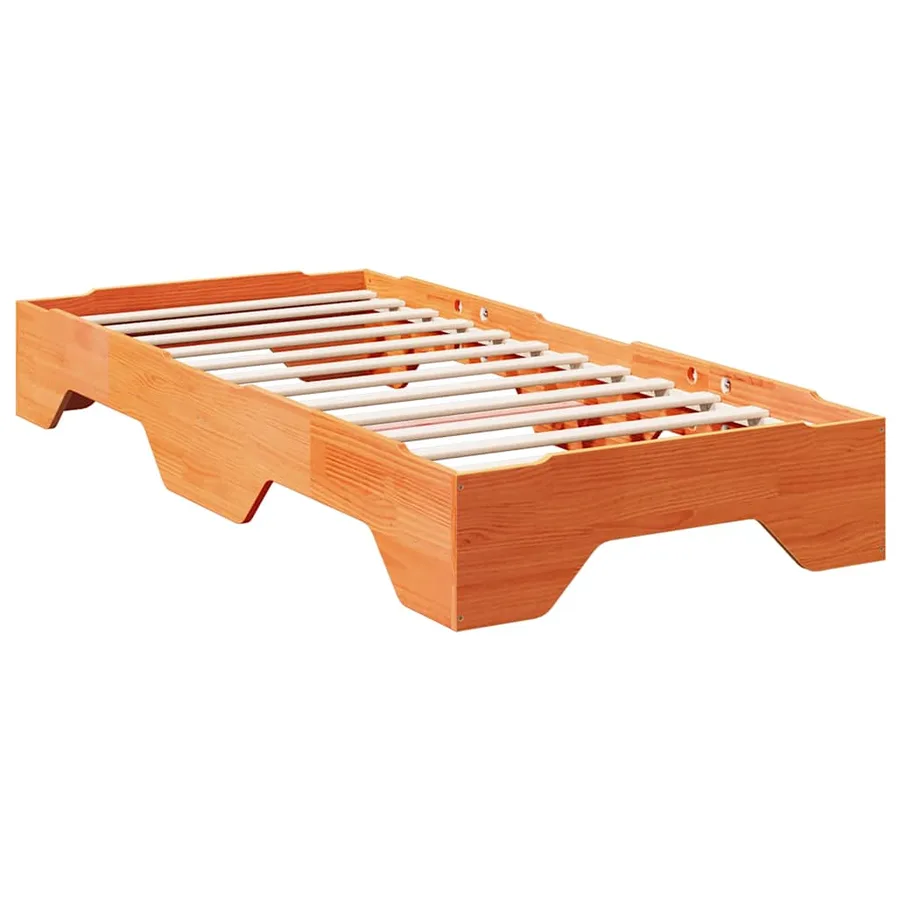 Cadre de lit sans matelas empilable cire marron 75x190 cm - 3