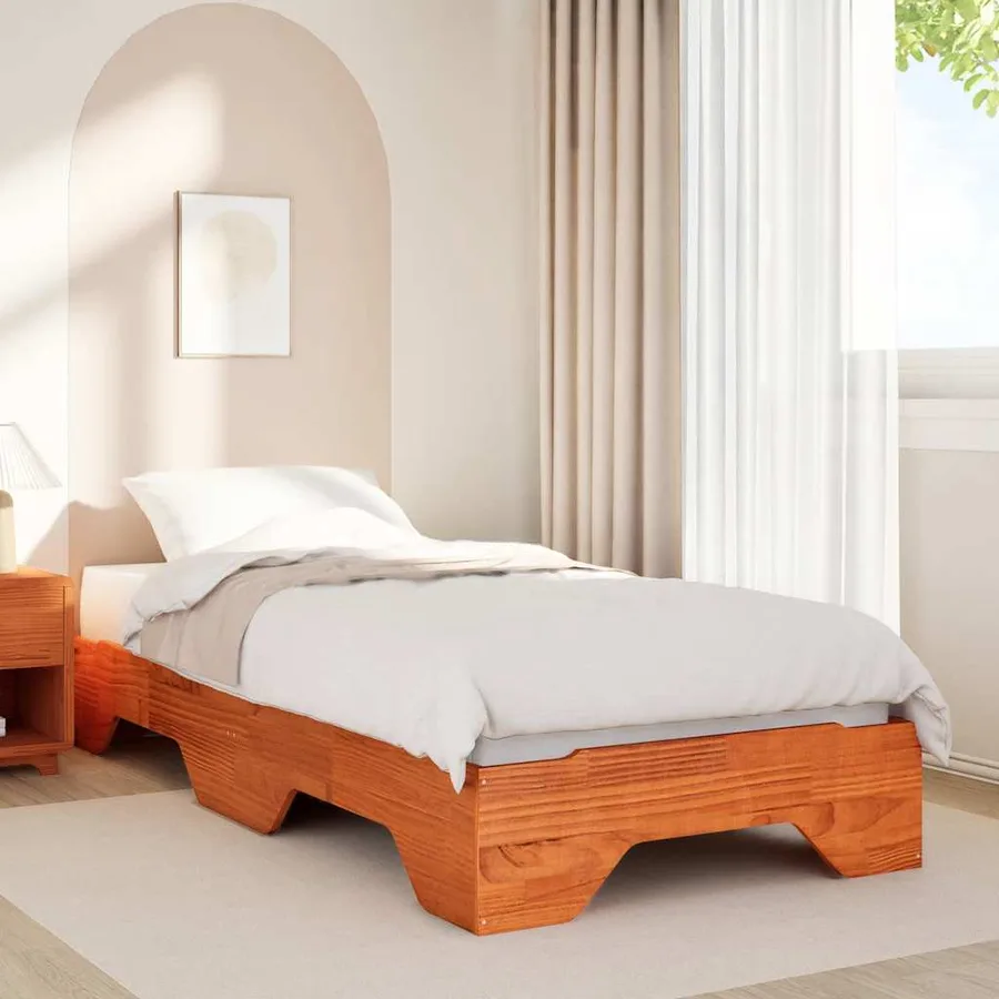 Cadre de lit sans matelas empilable cire marron 75x190 cm - 4