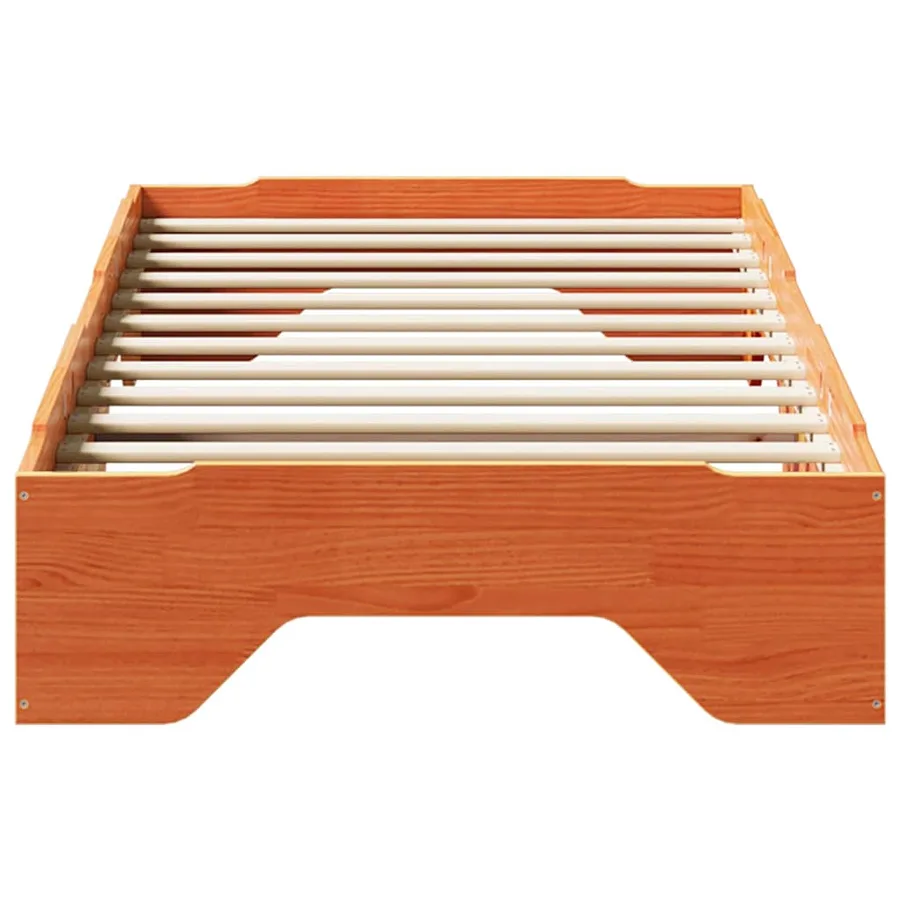 Cadre de lit sans matelas empilable cire marron 75x190 cm - 5