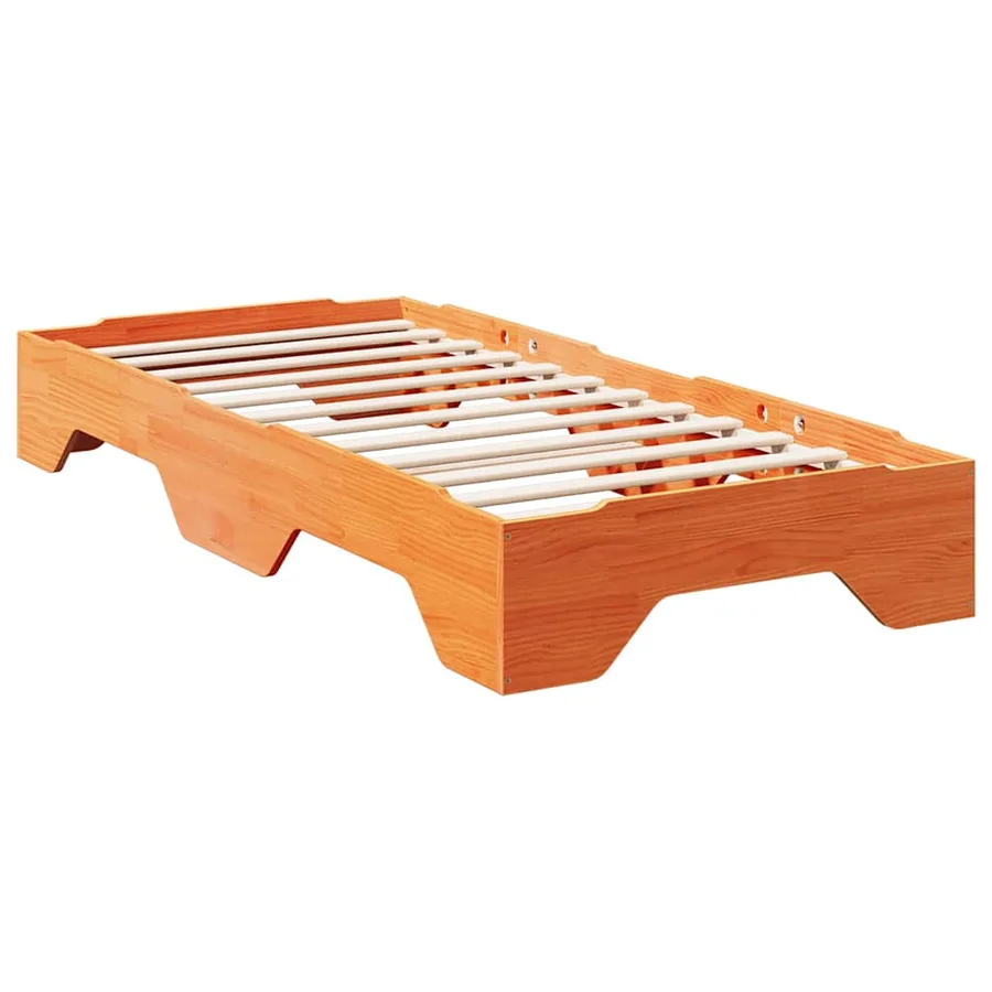 Cadre de lit sans matelas empilable cire marron 75x190 cm - 7