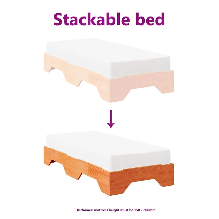 Cadre de lit sans matelas empilable cire marron 75x190 cm - 8