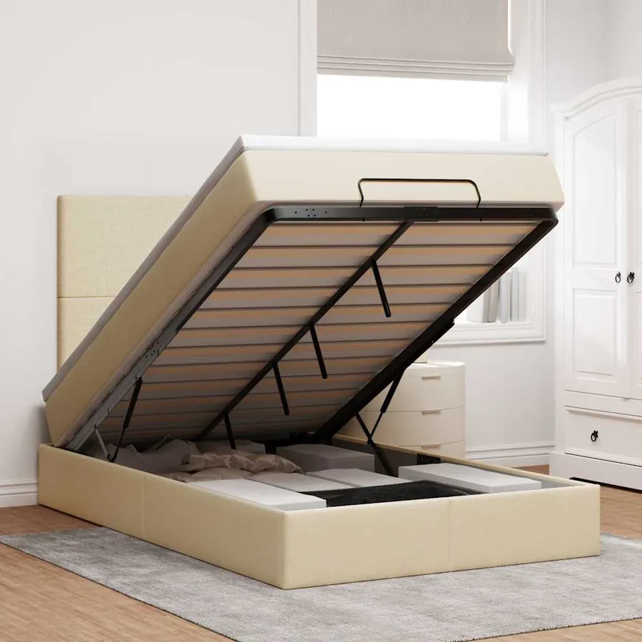 Cadre de lit ottoman avec matelas crème 120x200cm tissu
