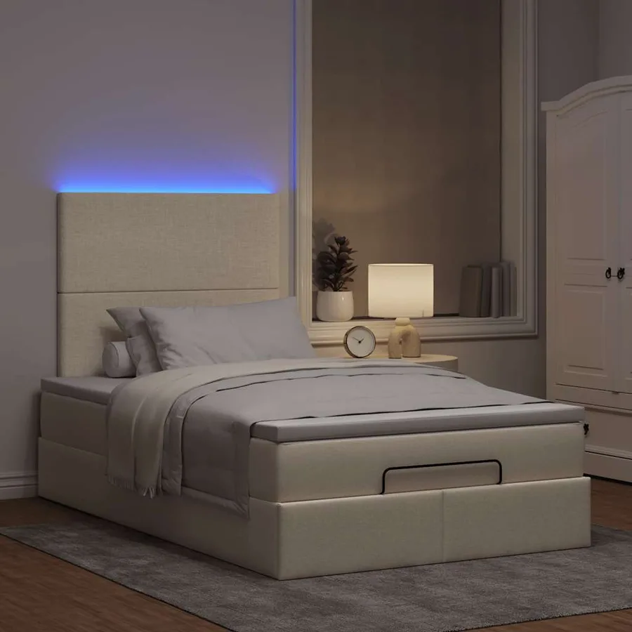 Cadre de lit ottoman avec matelas crème 120x200cm tissu - 3