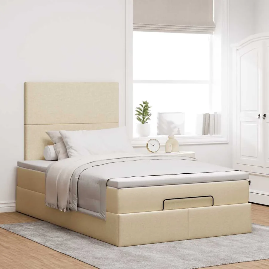 Cadre de lit ottoman avec matelas crème 120x200cm tissu - 4