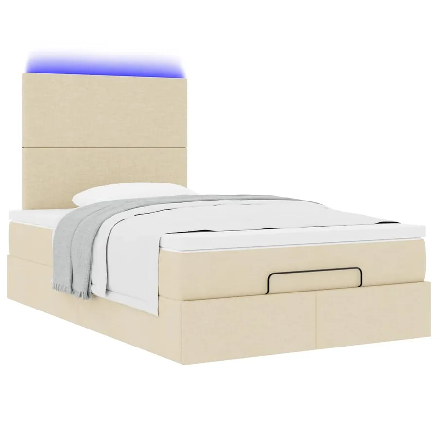 Cadre de lit ottoman avec matelas crème 120x200cm tissu - 6