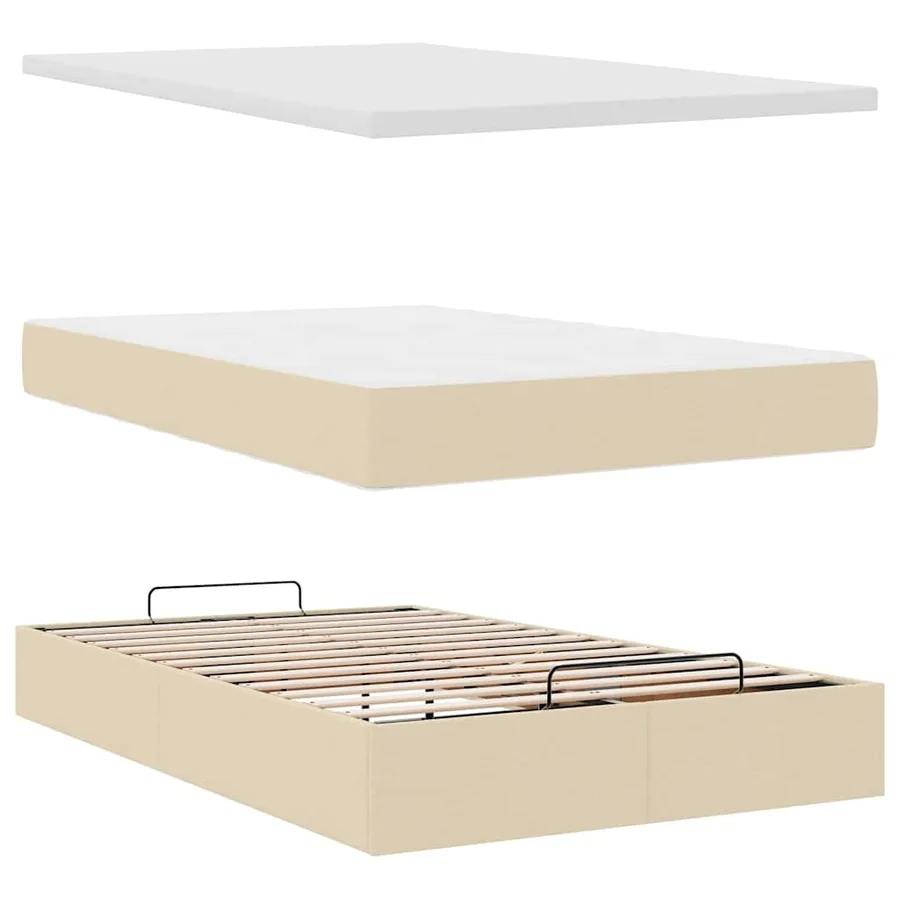 Cadre de lit ottoman avec matelas crème 120x200cm tissu - 9