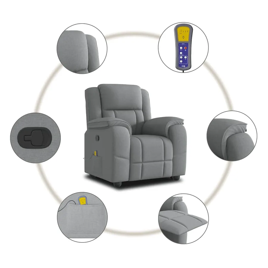 Fauteuil de massage inclinable Gris clair Tissu - 8
