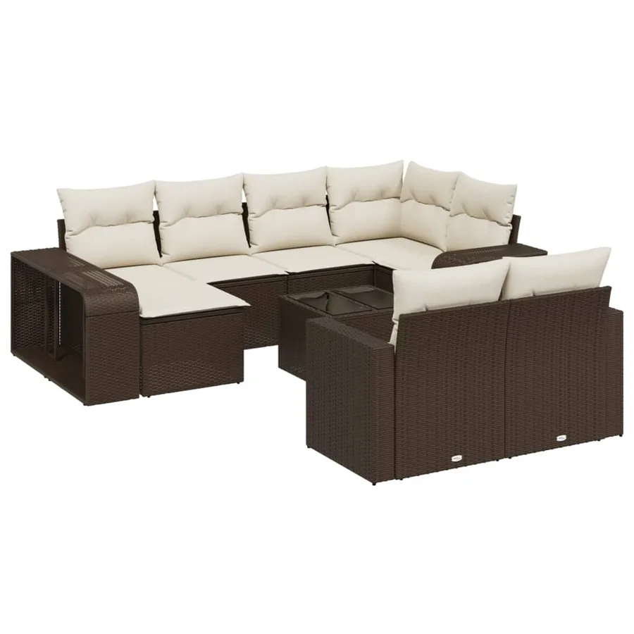 Salon de jardin et coussins 11 pcs marron résine tressée - 2