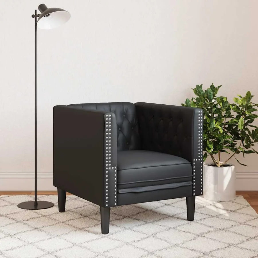 Fauteuil Chesterfield noir similicuir - 3
