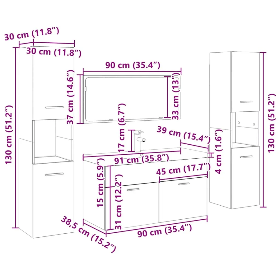 Ensemble de meubles salle de bain 5 pcs bois d'ingénierie - 14