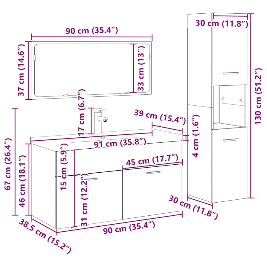 Ensemble de meubles salle de bain 4 pcs bois d'ingénierie - 12