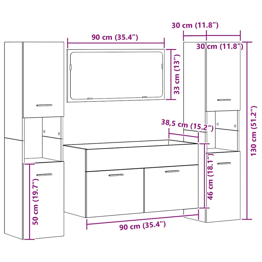 Ensemble de meubles salle de bain 4 pcs bois d'ingénierie - 12