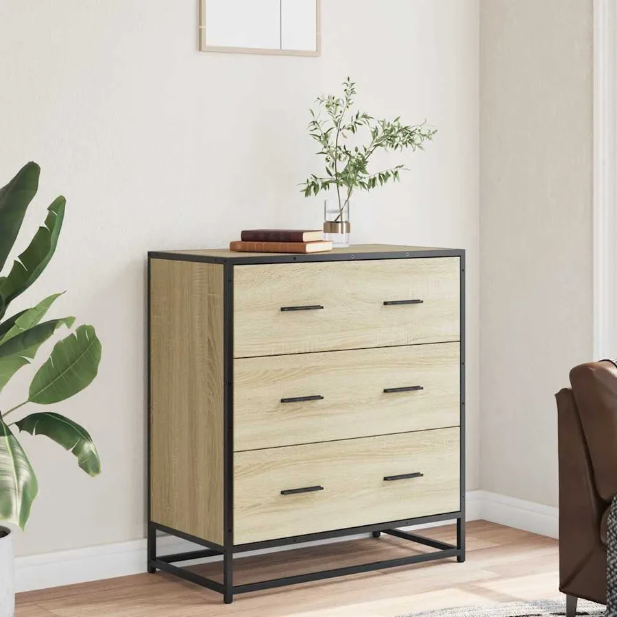 Buffet chêne sonoma 68x35x76 cm bois d'ingénierie et métal - 3