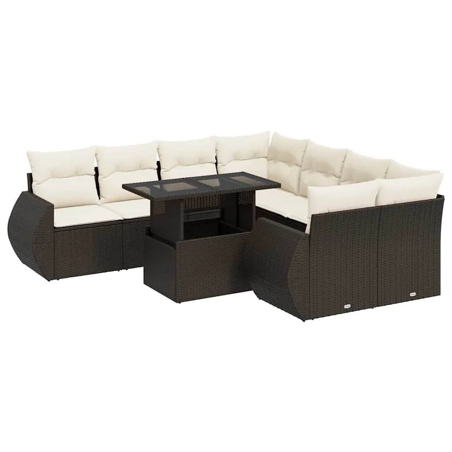 Salon de jardin avec coussins 9 pcs marron résine tressée - 2