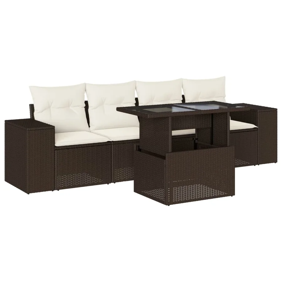 Salon de jardin avec coussins 5 pcs marron résine tressée - 2