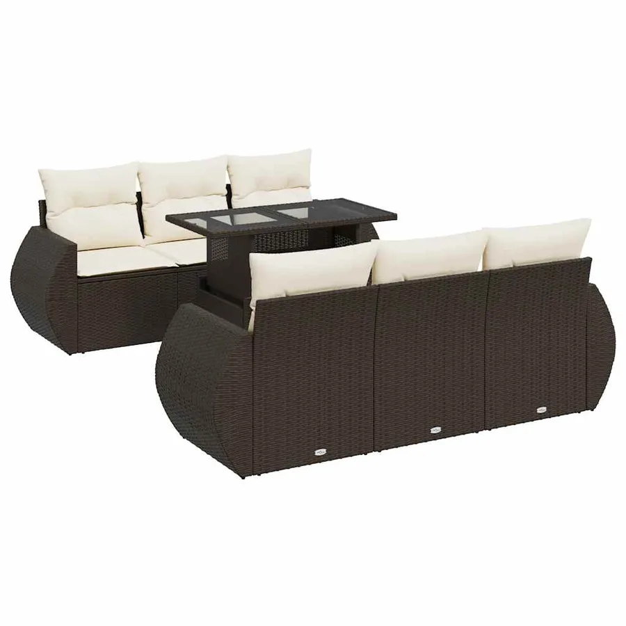 Salon de jardin avec coussins 7 pcs marron résine tressée - 2