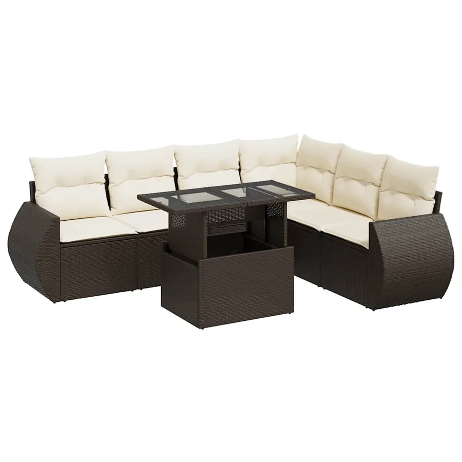 Salon de jardin avec coussins 7 pcs marron résine tressée - 2