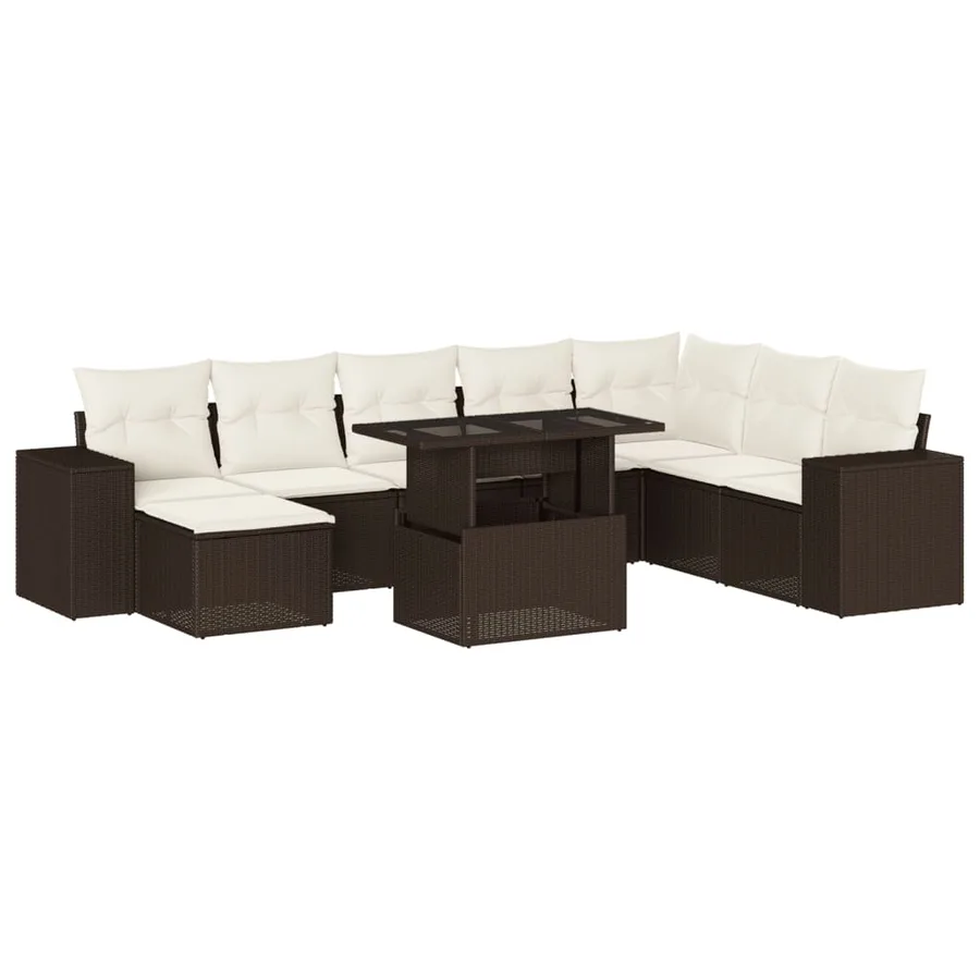 Salon de jardin avec coussins 9 pcs marron résine tressée - 2