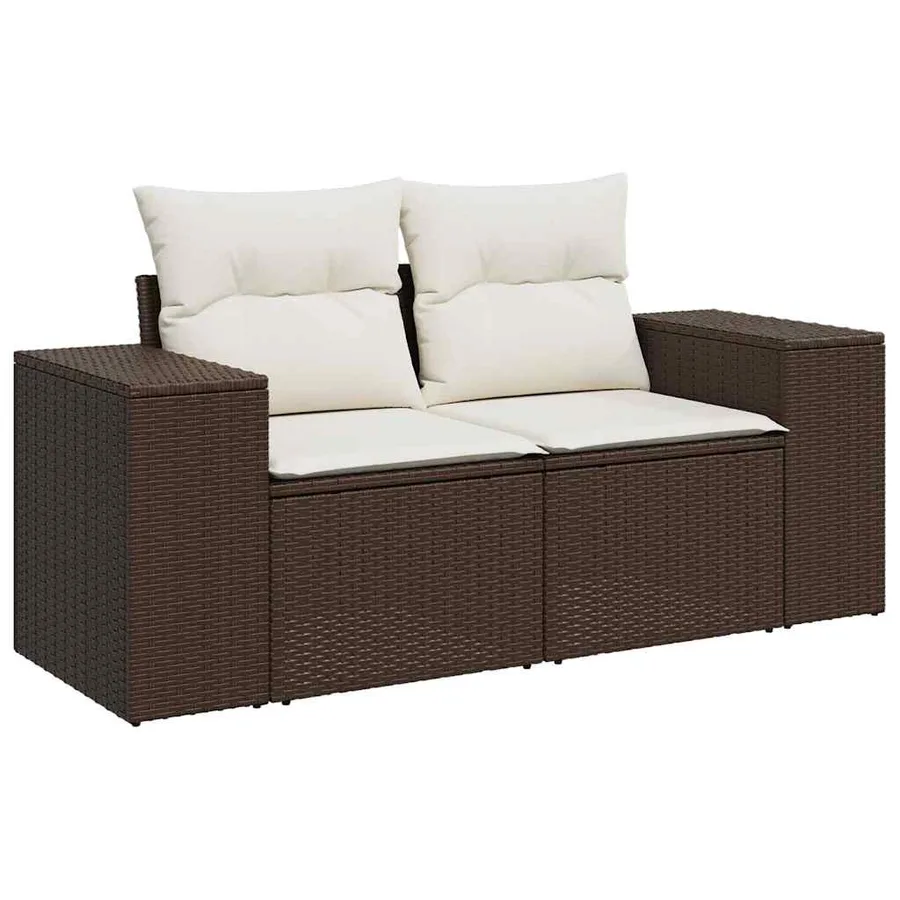 Salon de jardin et coussins 11 pcs marron résine tressée - 5
