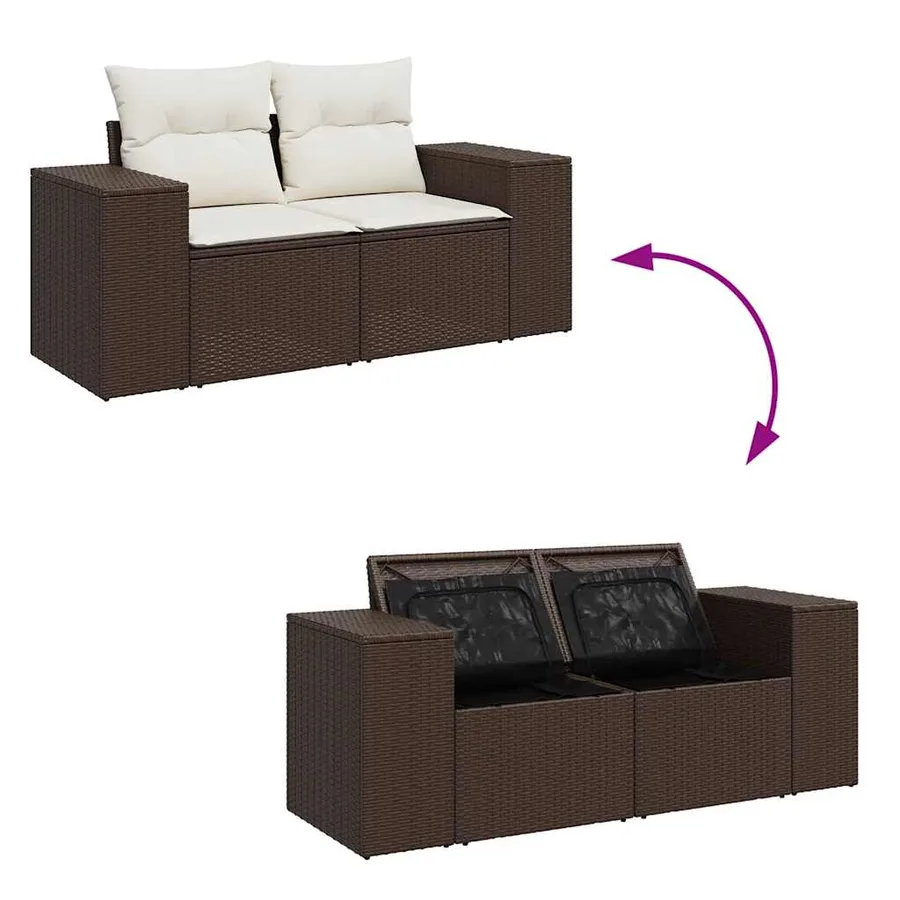 Salon de jardin et coussins 11 pcs marron résine tressée - 9