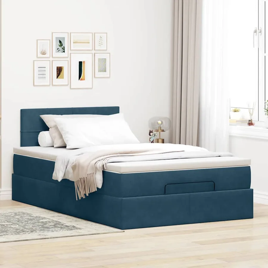 Cadre de lit ottoman avec matelas bleu foncé 120x200 cm velours - 3