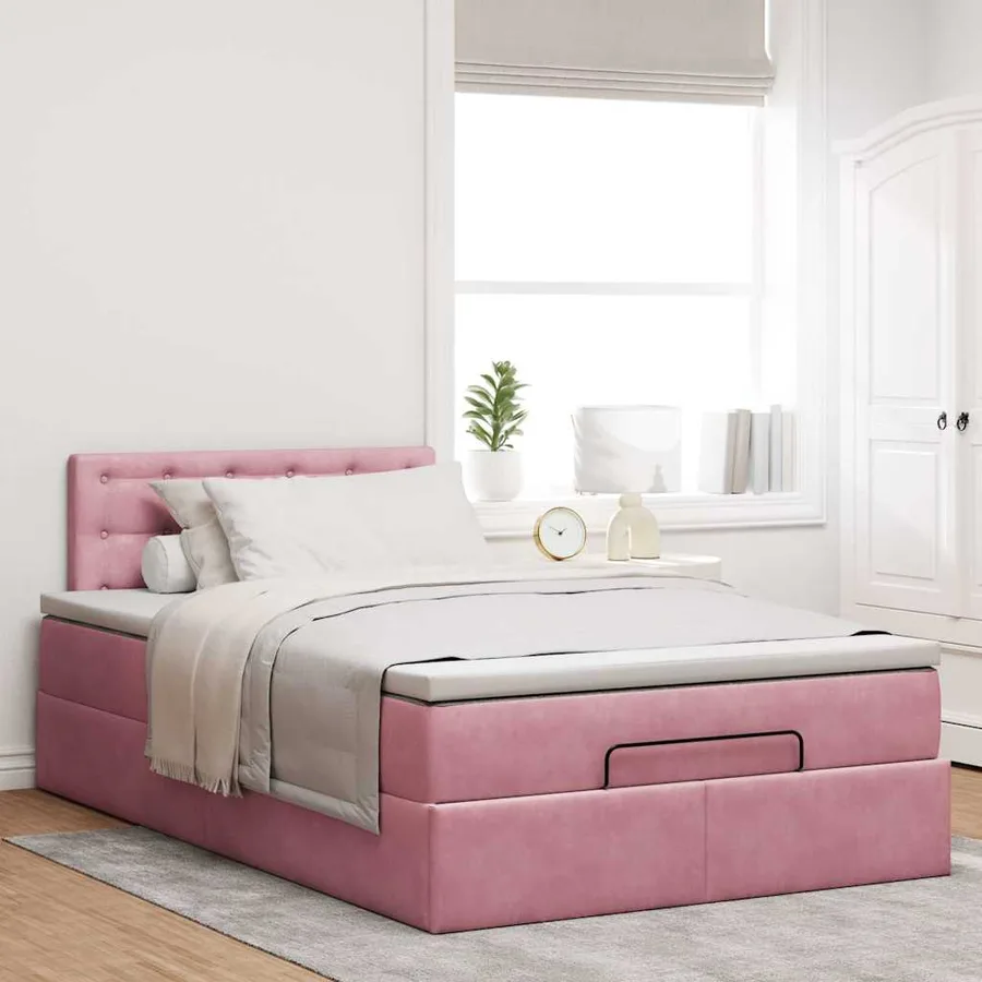 Cadre de lit ottoman avec matelas rose 120x200 cm velours - 4