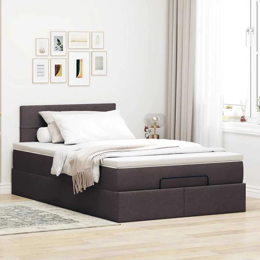Cadre de lit ottoman avec matelas marron foncé 120x190 cm tissu - 3