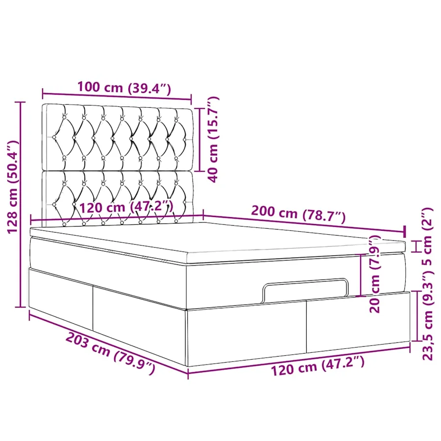 Cadre de lit ottoman avec matelas rose 120x200 cm velours - 18
