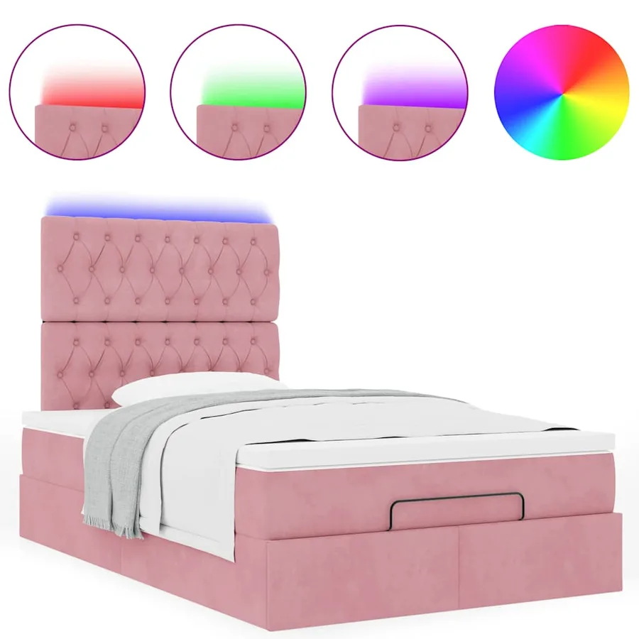 Cadre de lit ottoman avec matelas rose 120x200 cm velours - 4