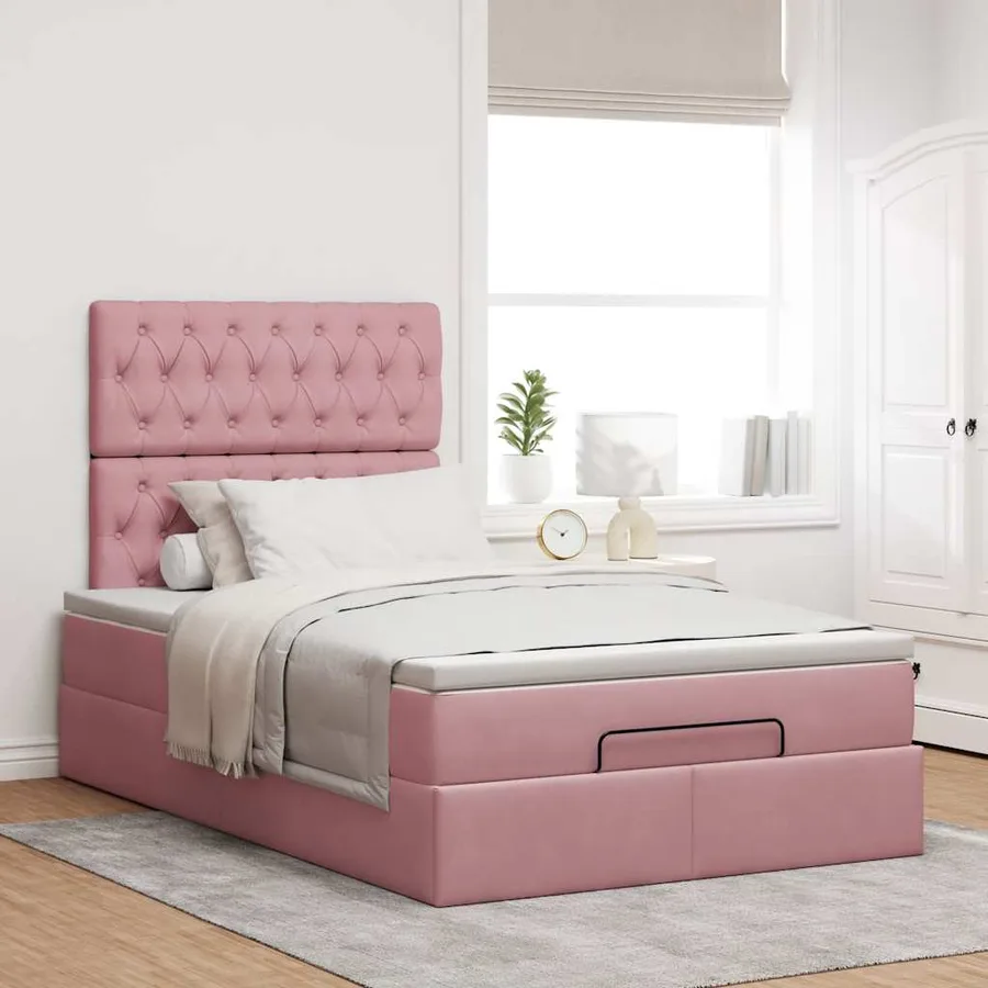 Cadre de lit ottoman avec matelas rose 120x200 cm velours - 5