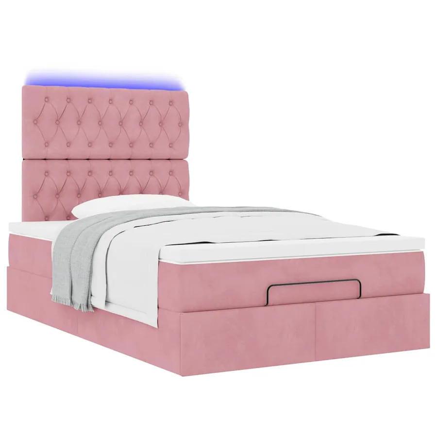 Cadre de lit ottoman avec matelas rose 120x200 cm velours - 6