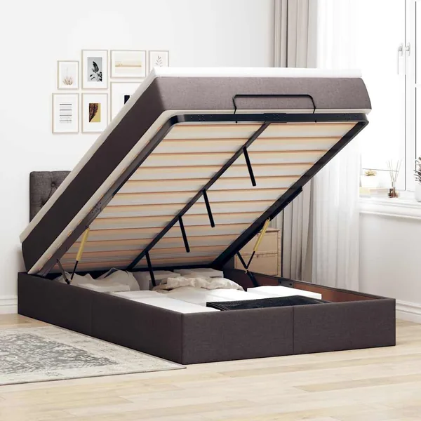 Cadre de lit ottoman avec matelas marron foncé 120x190 cm tissu