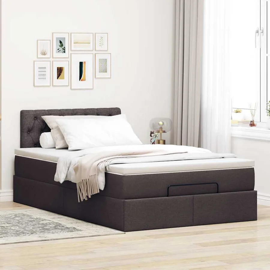 Cadre de lit ottoman avec matelas marron foncé 120x190 cm tissu - 3