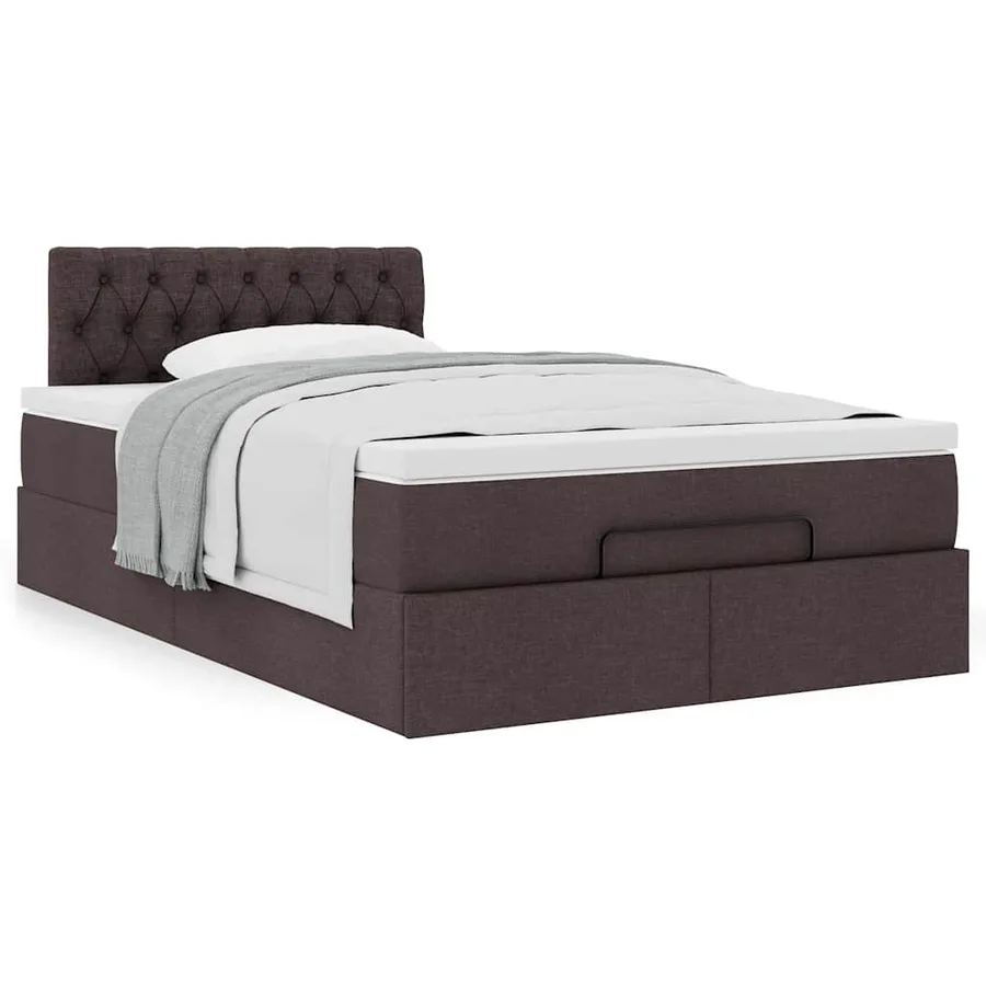 Cadre de lit ottoman avec matelas marron foncé 120x190 cm tissu - 4