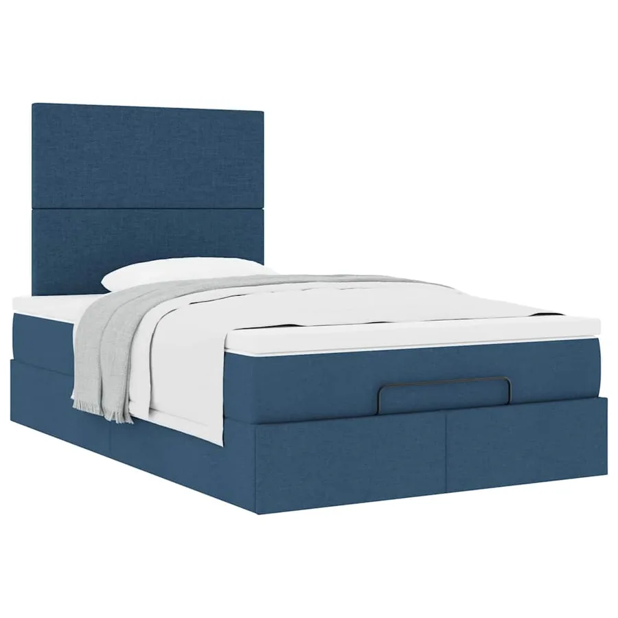 Cadre de lit ottoman avec matelas bleu 120x190 cm tissu - 5