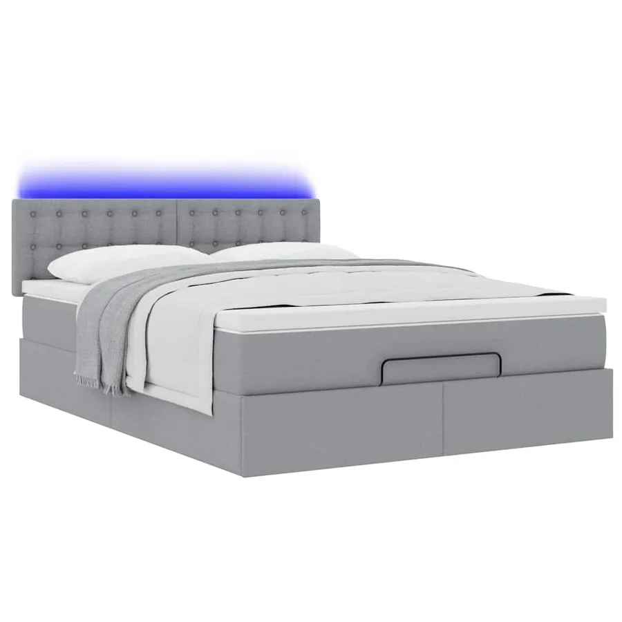 Cadre de lit ottoman et matelas gris clair 140x200 cm tissu - 6