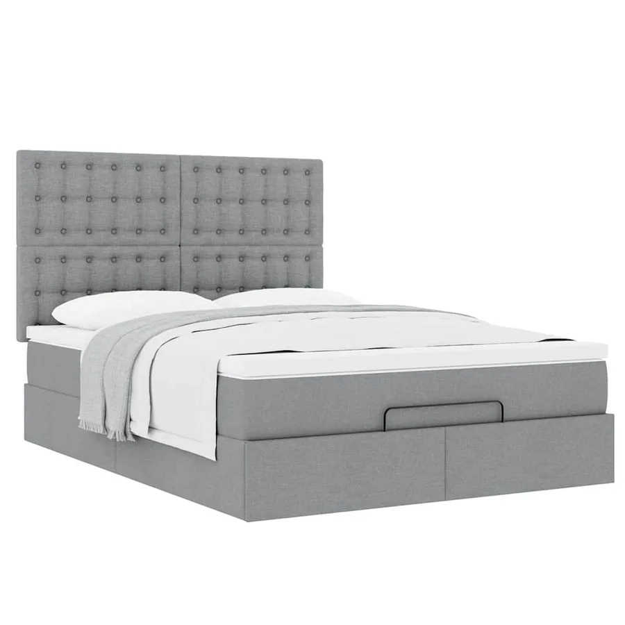 Cadre de lit ottoman et matelas gris clair 140x200 cm tissu - 5