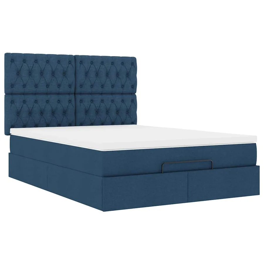 Cadre de lit ottoman avec matelas bleu 140x200 cm tissu - 10