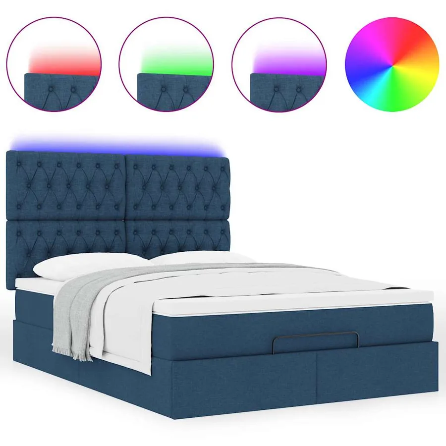 Cadre de lit ottoman avec matelas bleu 140x200 cm tissu - 5