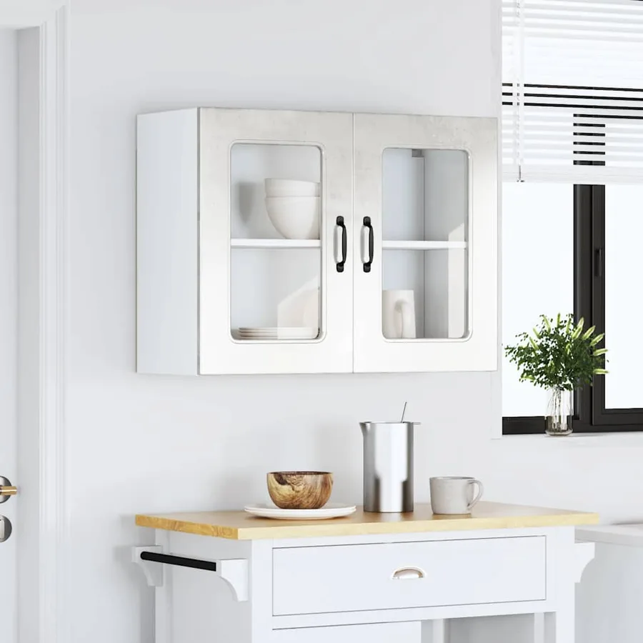 Armoire murale de cuisine avec porte en verre Kalmar gris béton - 3