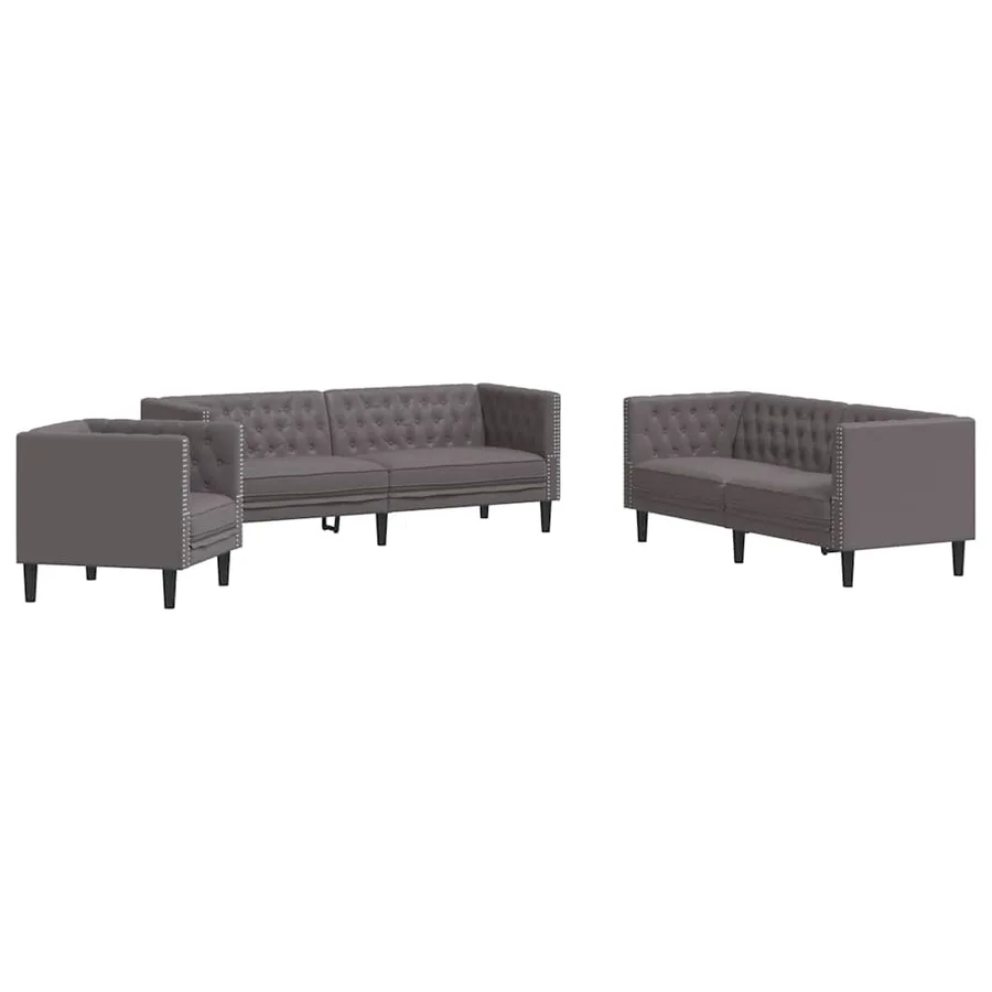 Ensemble de canapé Chesterfield 3 pcs gris similicuir - 2