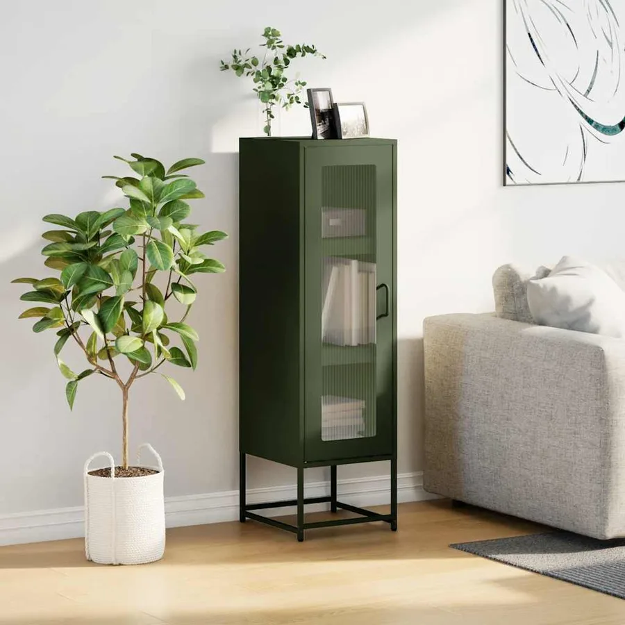Buffet haut vert olive 36x39x123 cm acier laminé à froid - 3