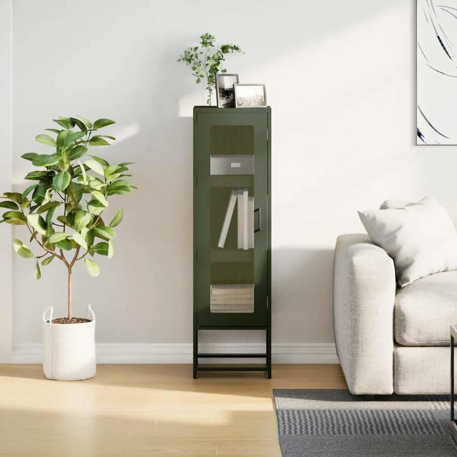 Buffet haut vert olive 36x39x123 cm acier laminé à froid - 4